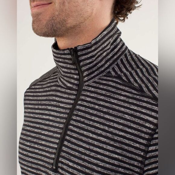 Lululemon Men’s Studio 1/2 Zip Classic Stripe Heathered Black Pullover Small - Picture 5 of 16